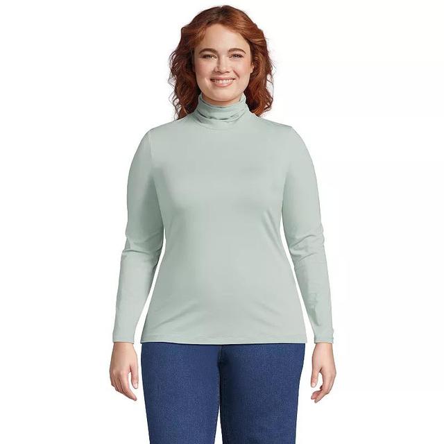 Plus Size Lands End Lightweight Fitted Long Sleeve Turtleneck, Womens Cobalt Blue Grey Product Image