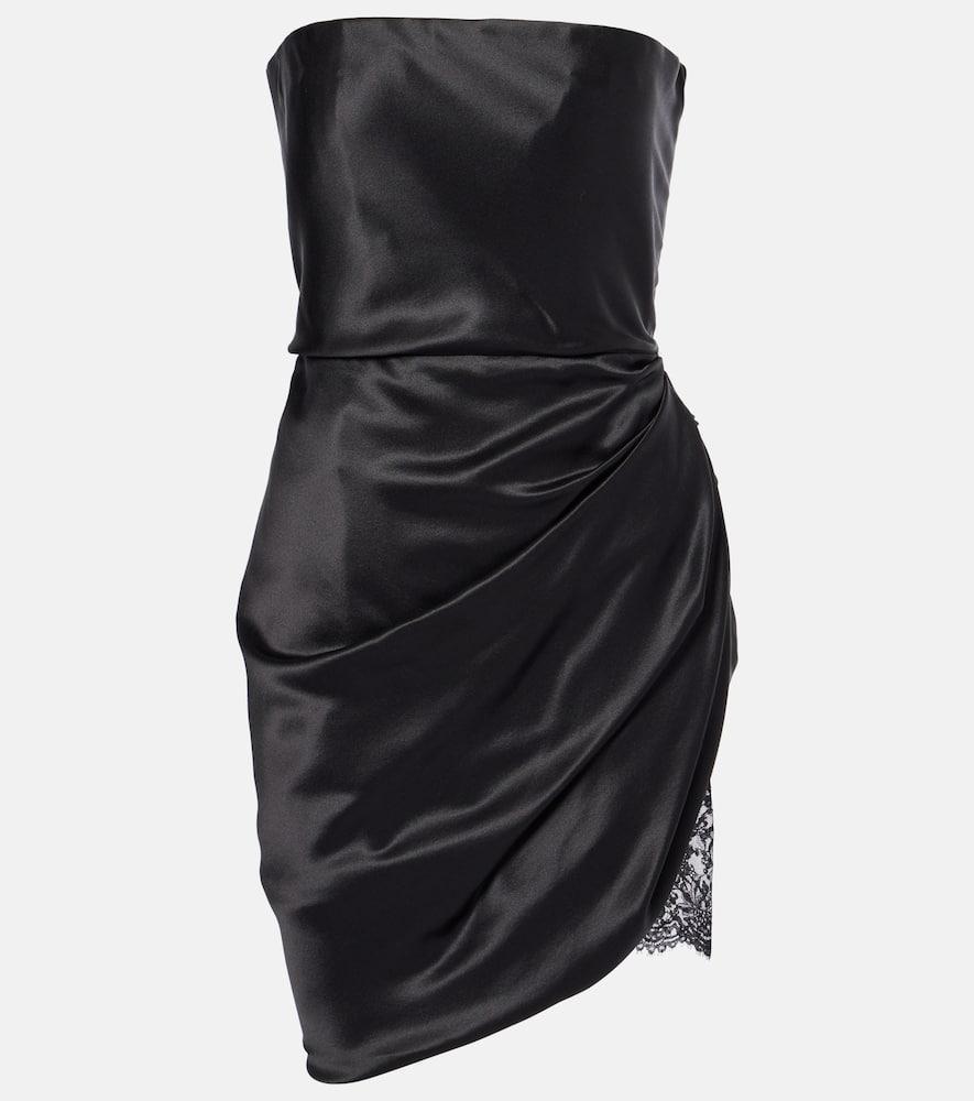 SAINT LAURENT Lace-trimmed Silk Satin Minidress In Black Product Image