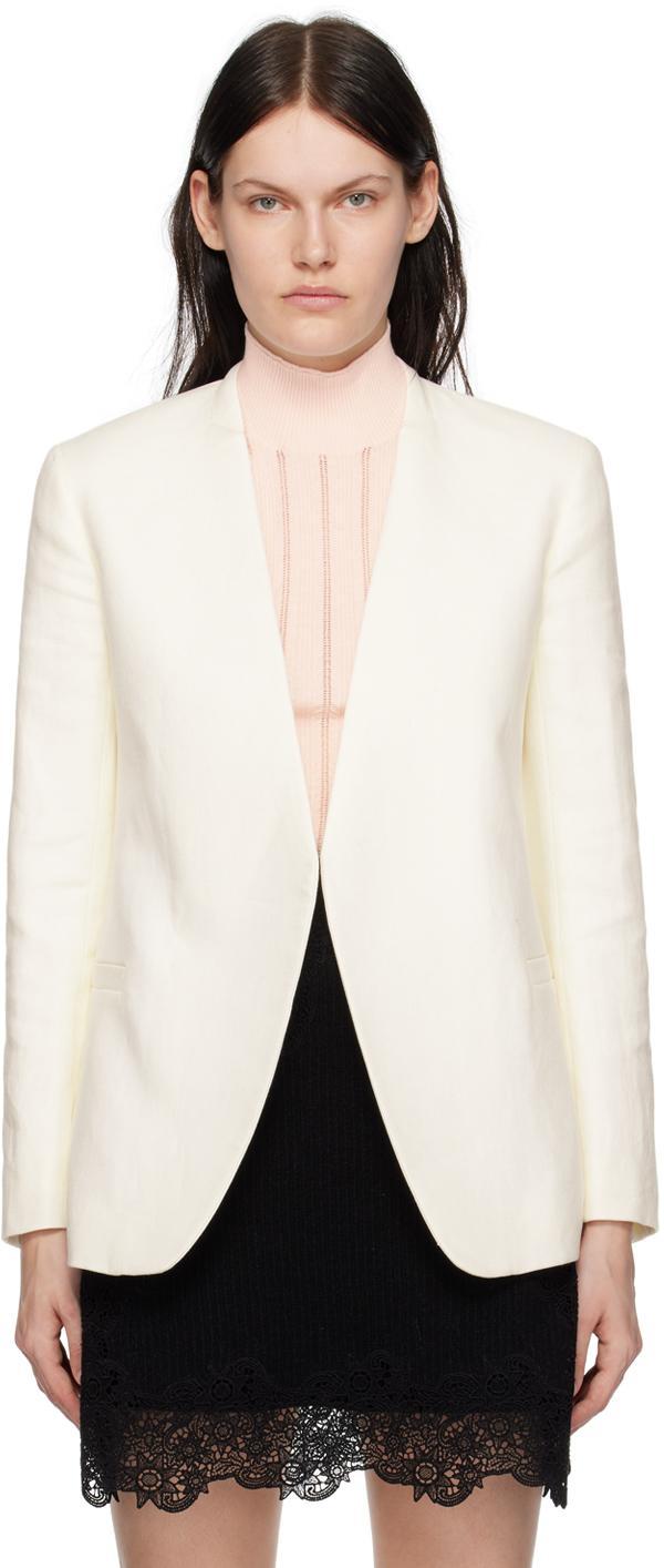 Collarless Linen Single-breasted Suit Blazer In Ivory Product Image