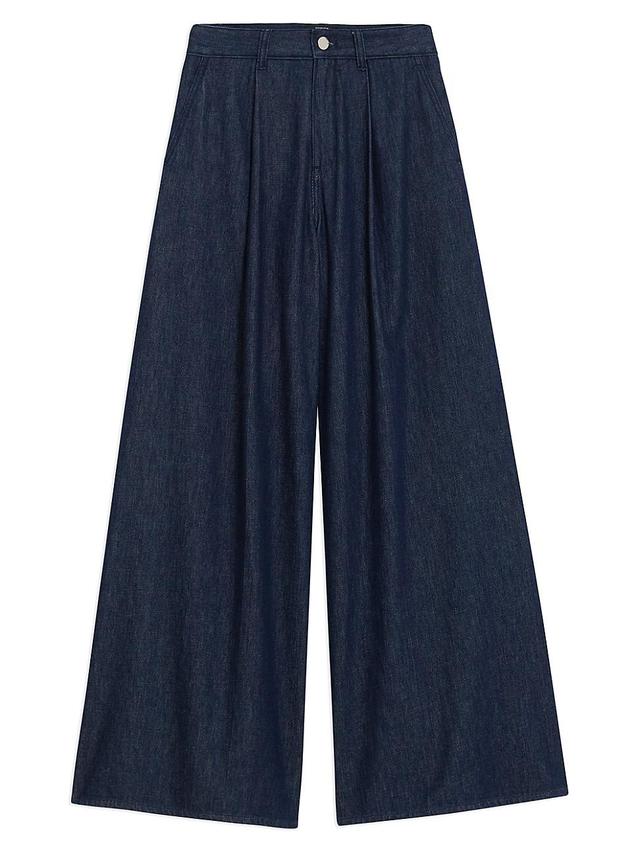 Womens Pleated Wide-Leg Denim Pants Product Image