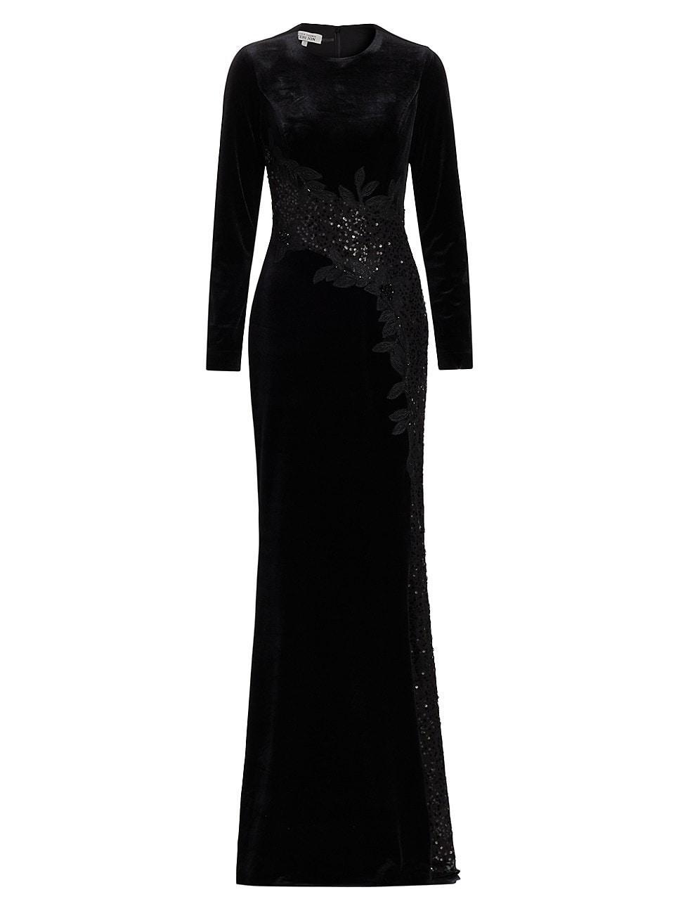 Womens Embellished & Embroidered Stretch Velvet Gown Product Image