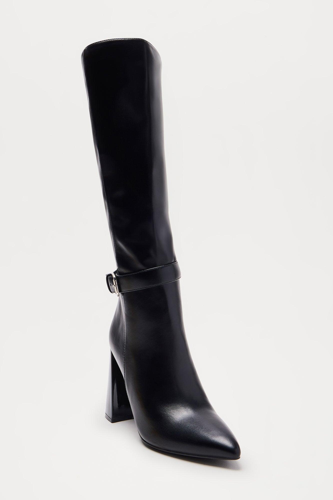 Tasha Buckle Knee High Boots - Black Product Image