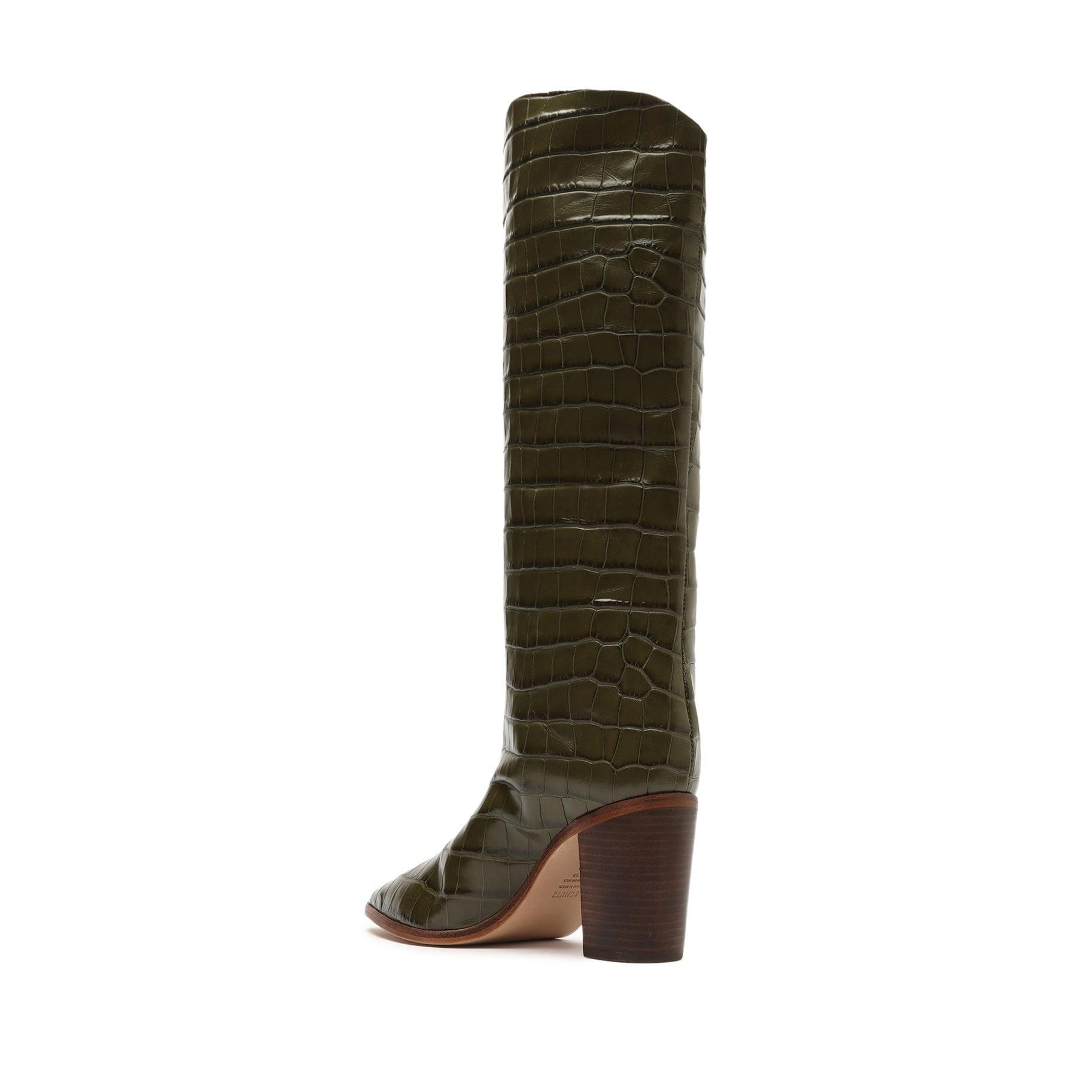 Maryana Block Crocodile-Embossed Leather Boot - 5 Military Green Crocodile-Embossed Leather Product Image