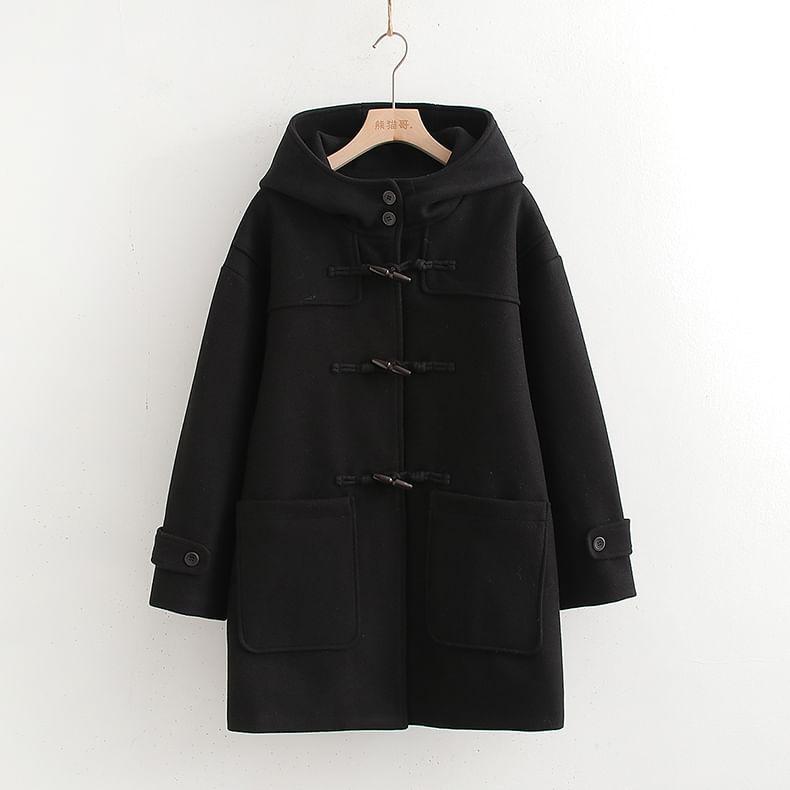 Plain Hooded Midi Toggle Coat Product Image