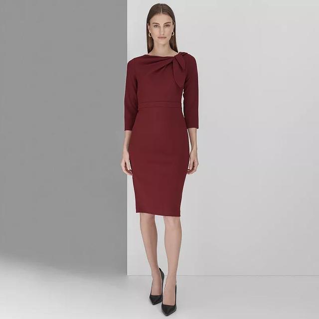 Womens Andrew Marc Elbow Sleeve Neck Tie Sheath Dress Product Image