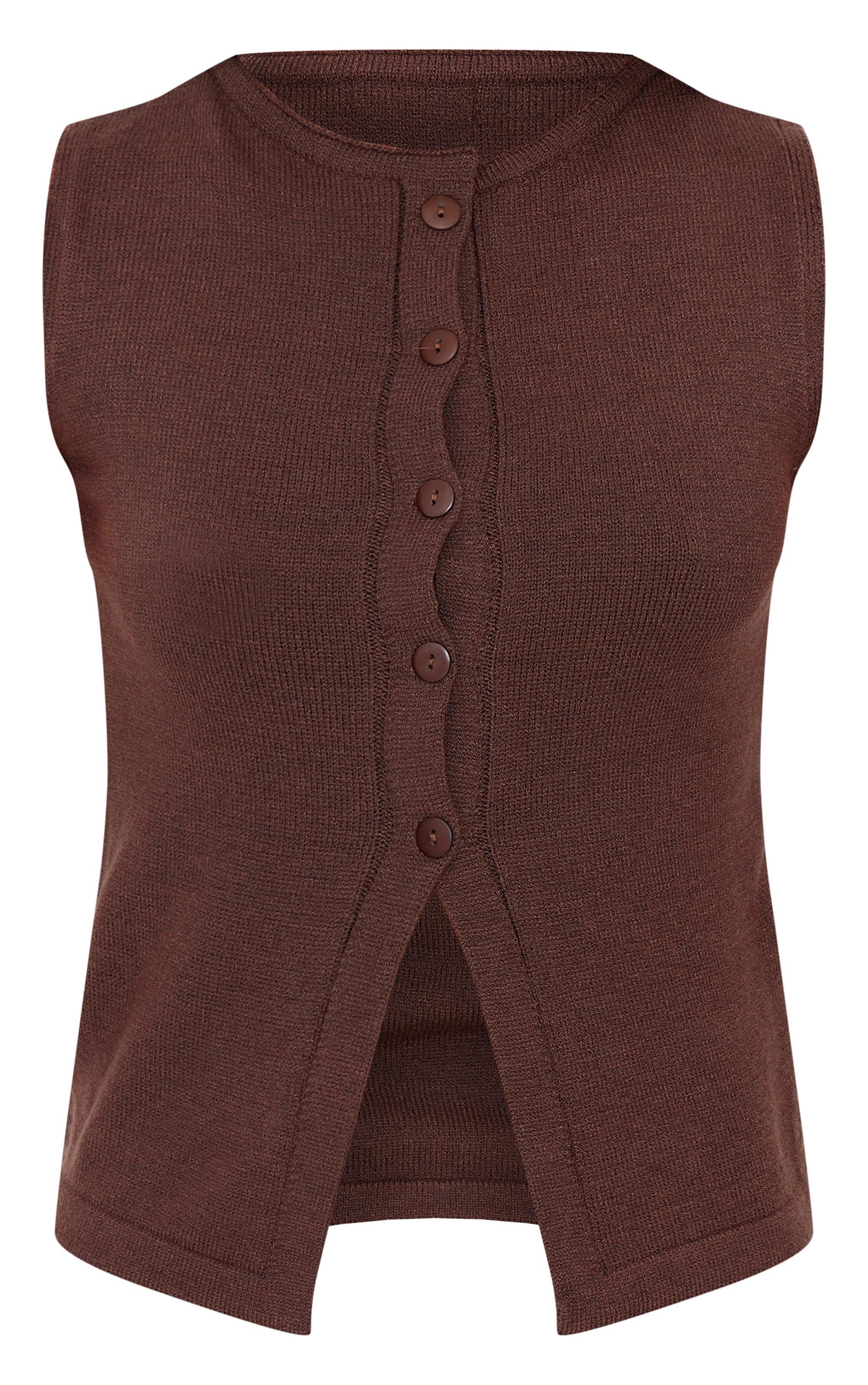 Chocolate Soft Knitted Button Through Vest Product Image