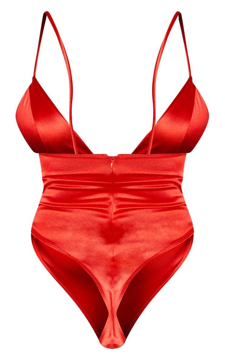 Red Satin Plunge Bodysuit Product Image