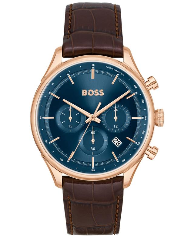 Hugo Boss Mens Gregor Quartz Chronograph Brown Mock Genuine-Grained Leather Strap Watch 45mm Product Image