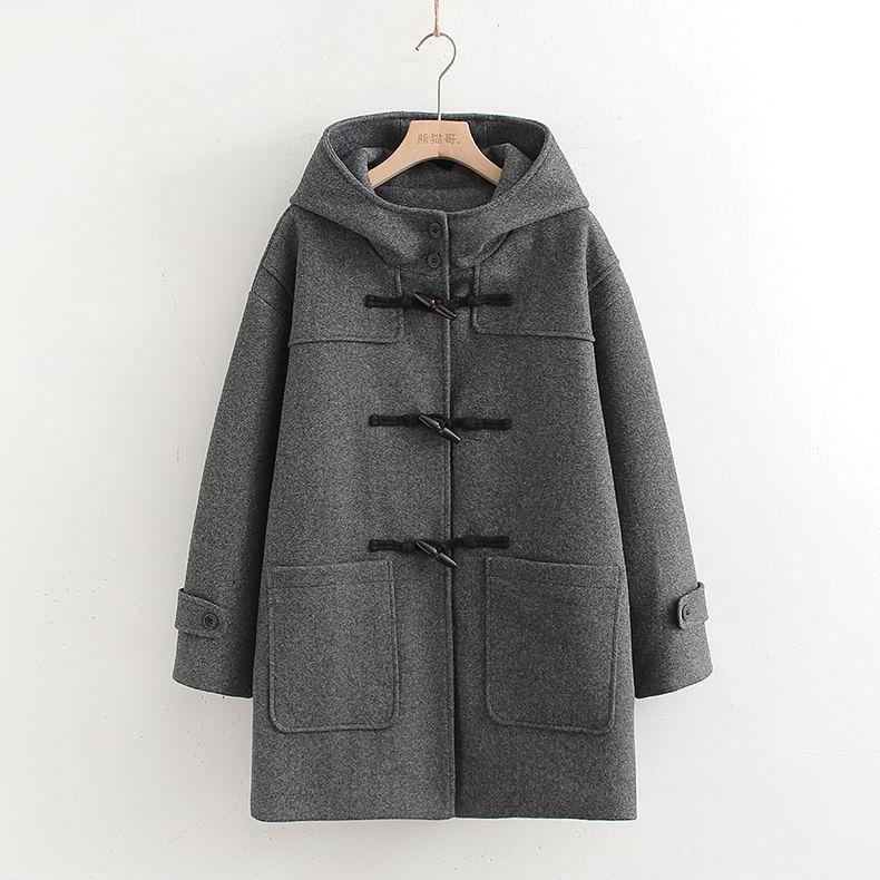 Plain Hooded Midi Toggle Coat Product Image