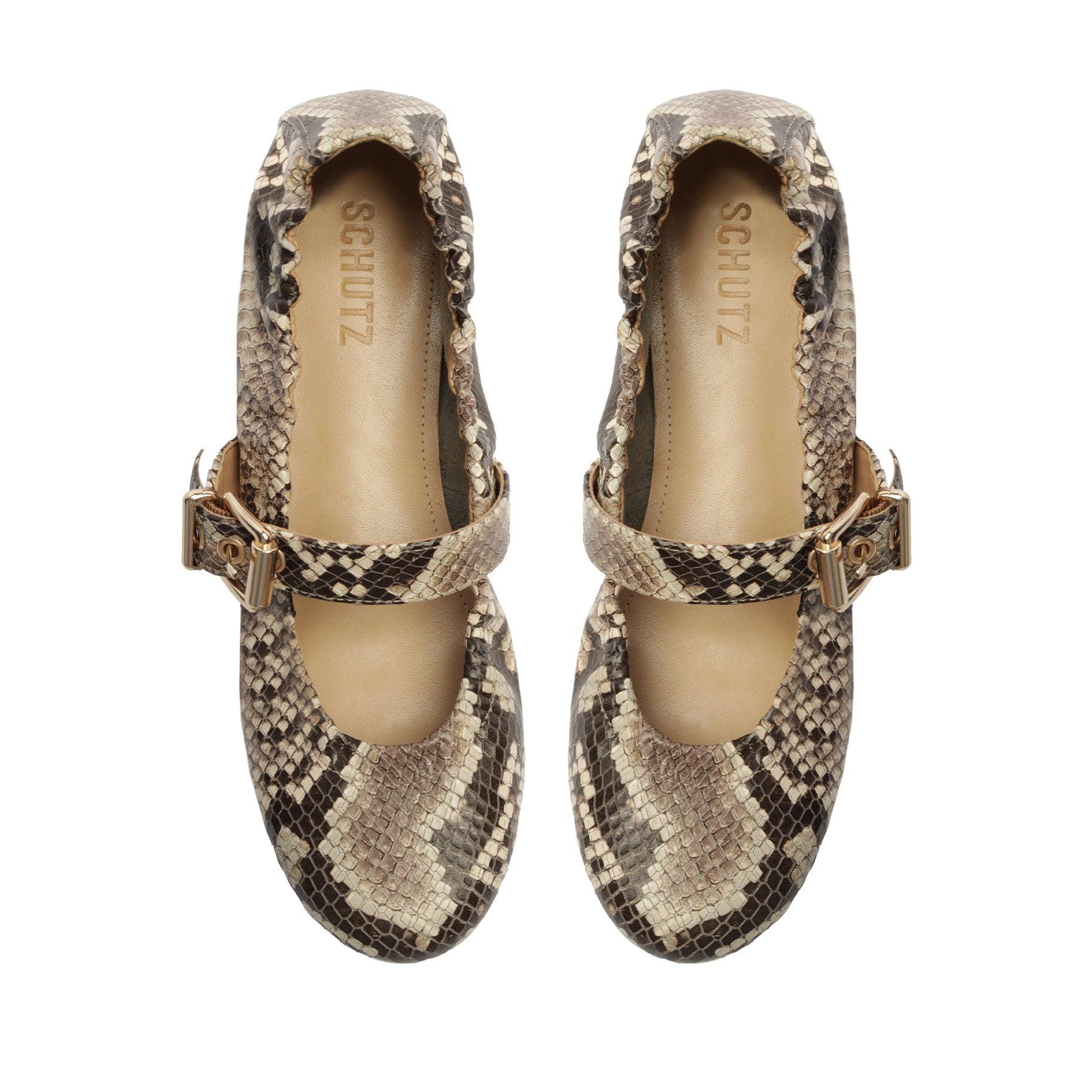 Calita Snake-Embossed Leather Flat Female Product Image