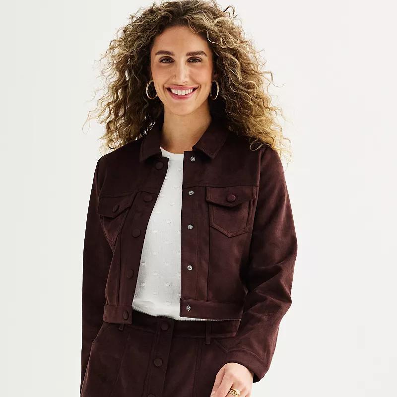 Womens Draper James Cropped Faux Swede Jacket Brown Product Image