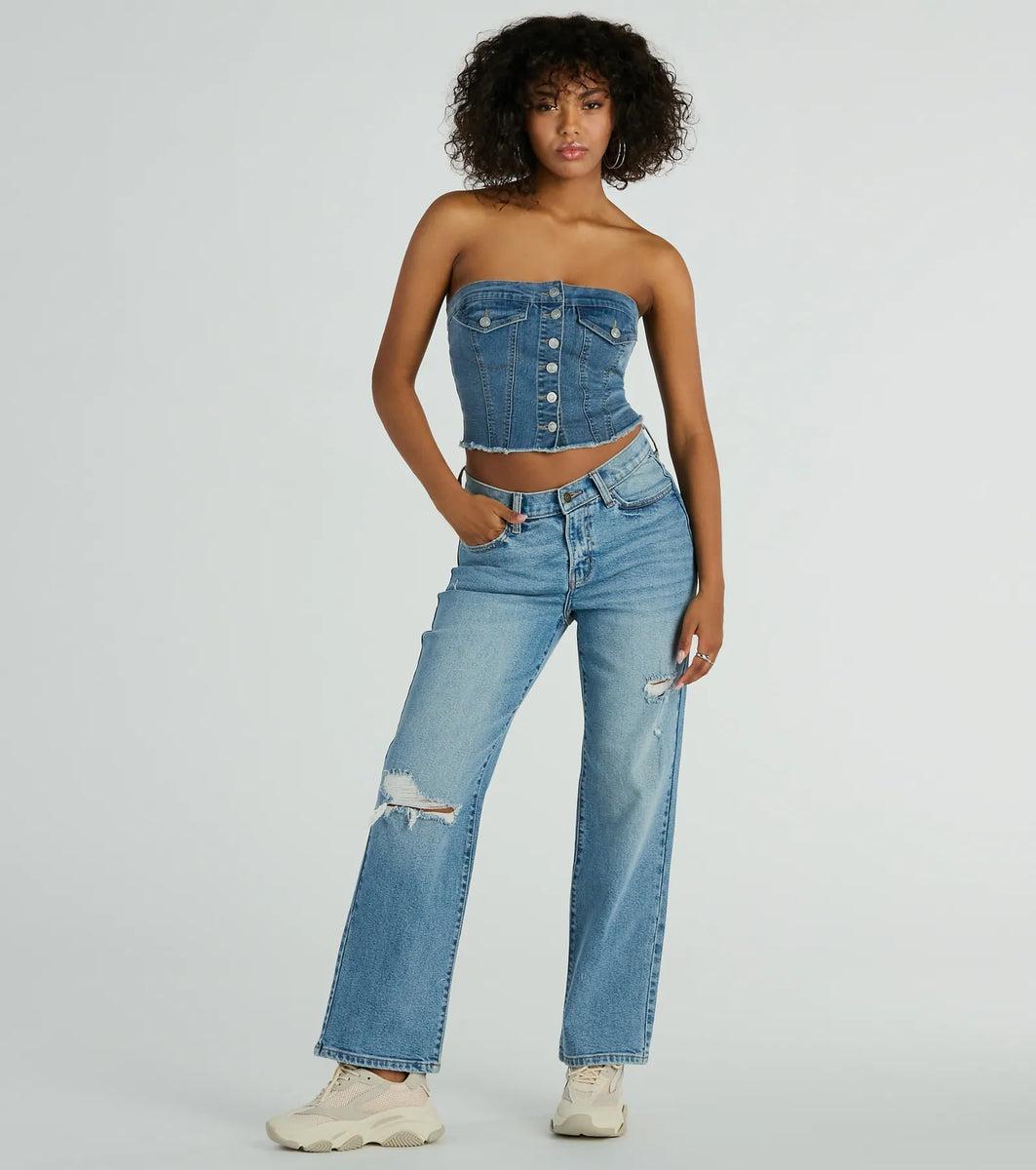 Keep It Chill Strapless Denim Crop Top Product Image