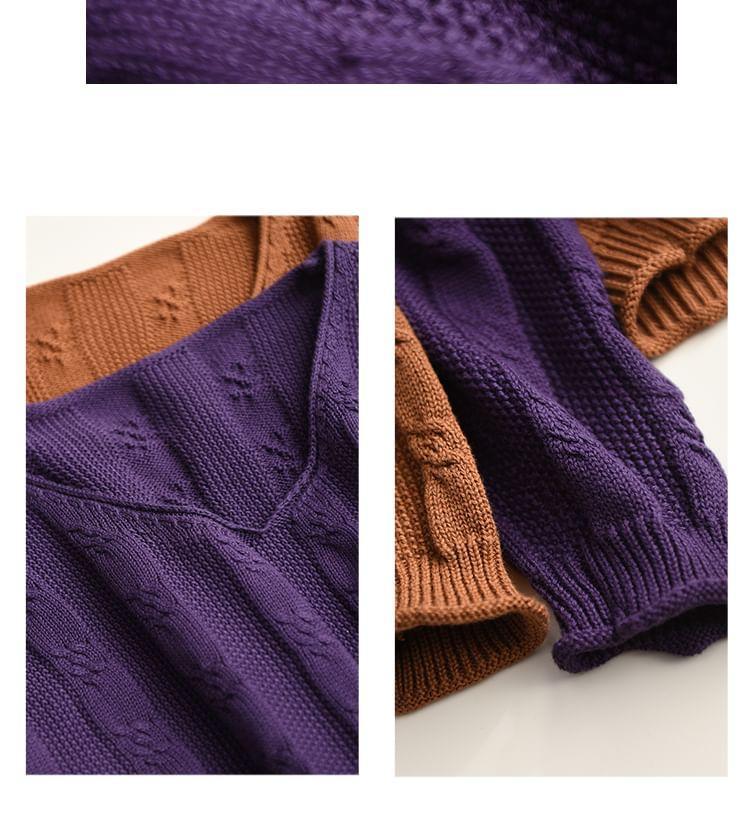 Long Sleeve  V-Neck Knitted Sweater Product Image