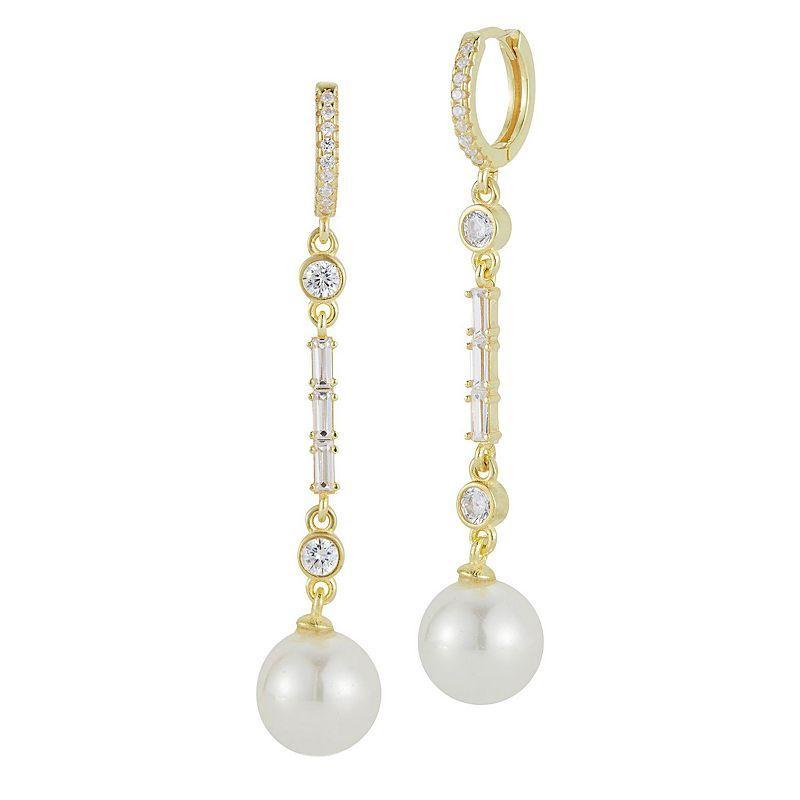 Sunkissed Sterling Freshwater Cultured Pearl & Cubic Zirconia Drop Earrings, Womens, Gold Tone Product Image