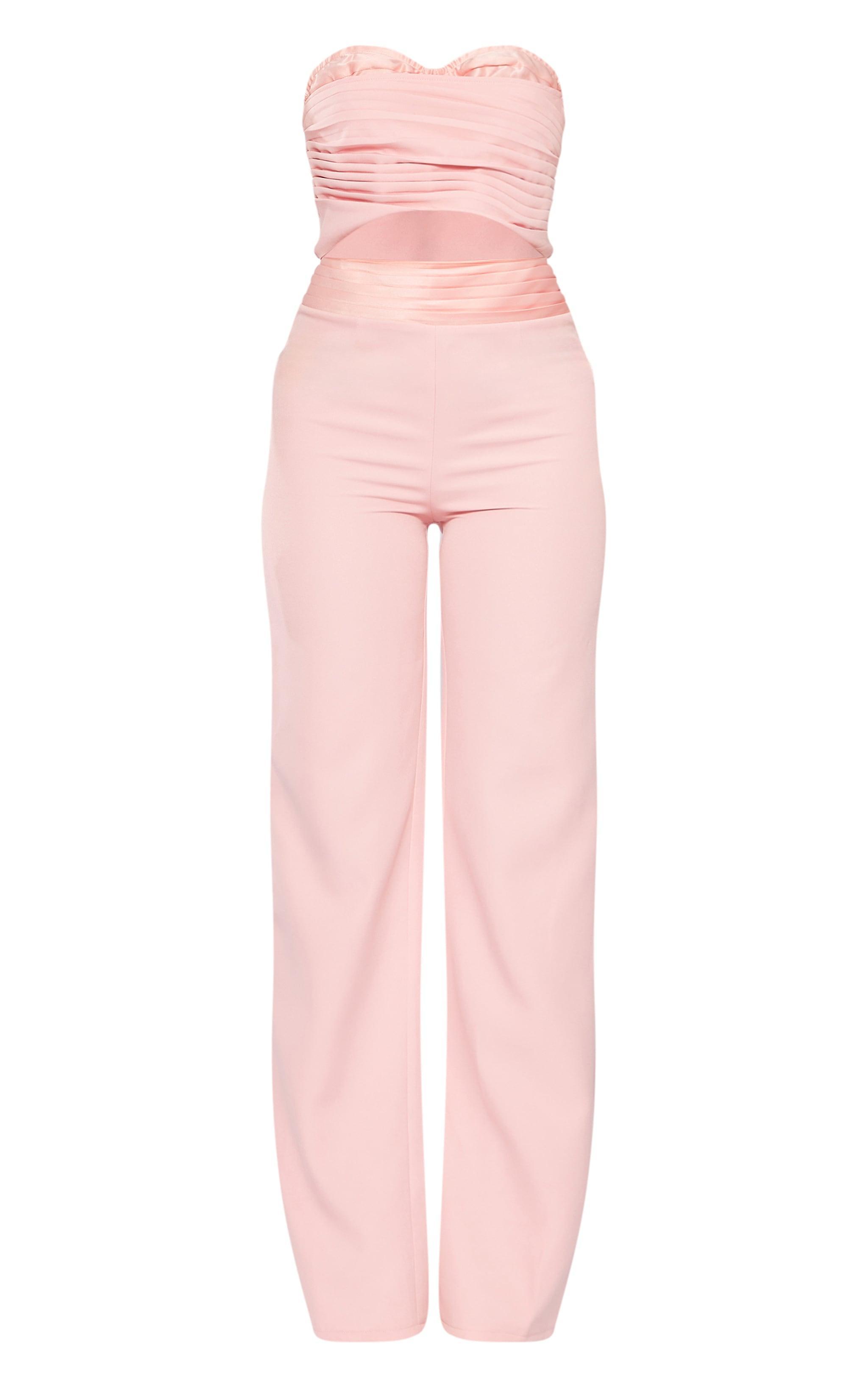 Pale Pink Ruched Corset Cut Out Jumpsuit Product Image