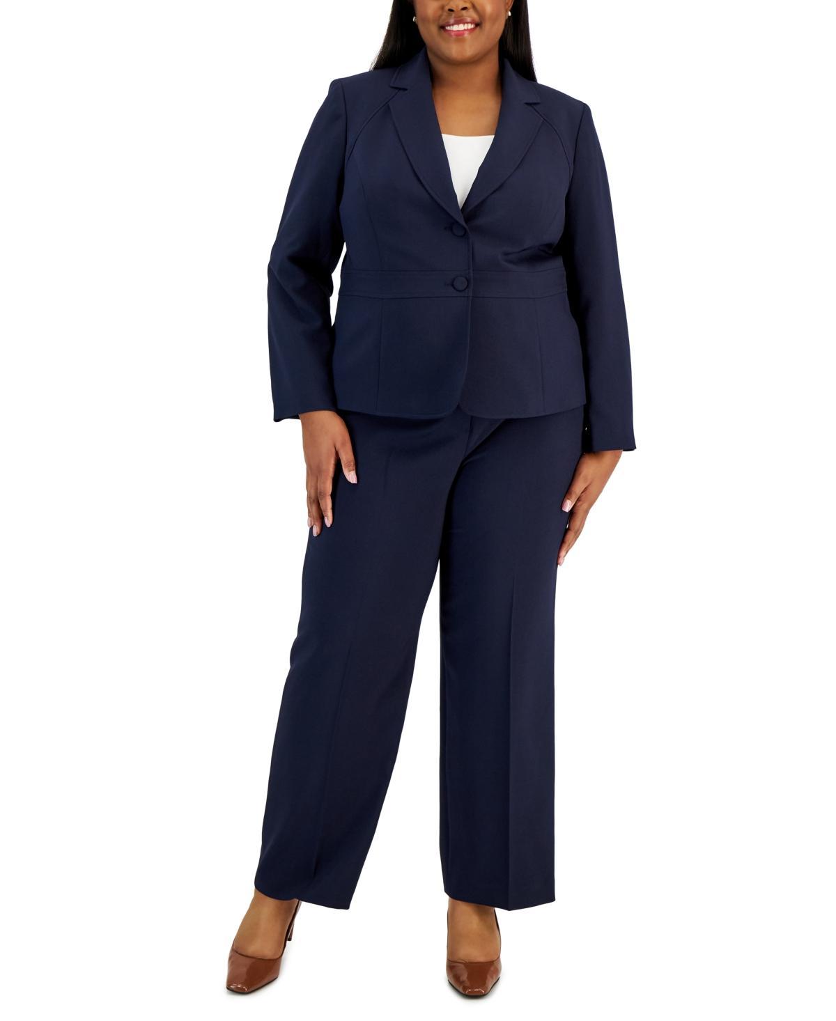 Le Suit Plus Size Crepe Two-Button Blazer Pantsuit Product Image