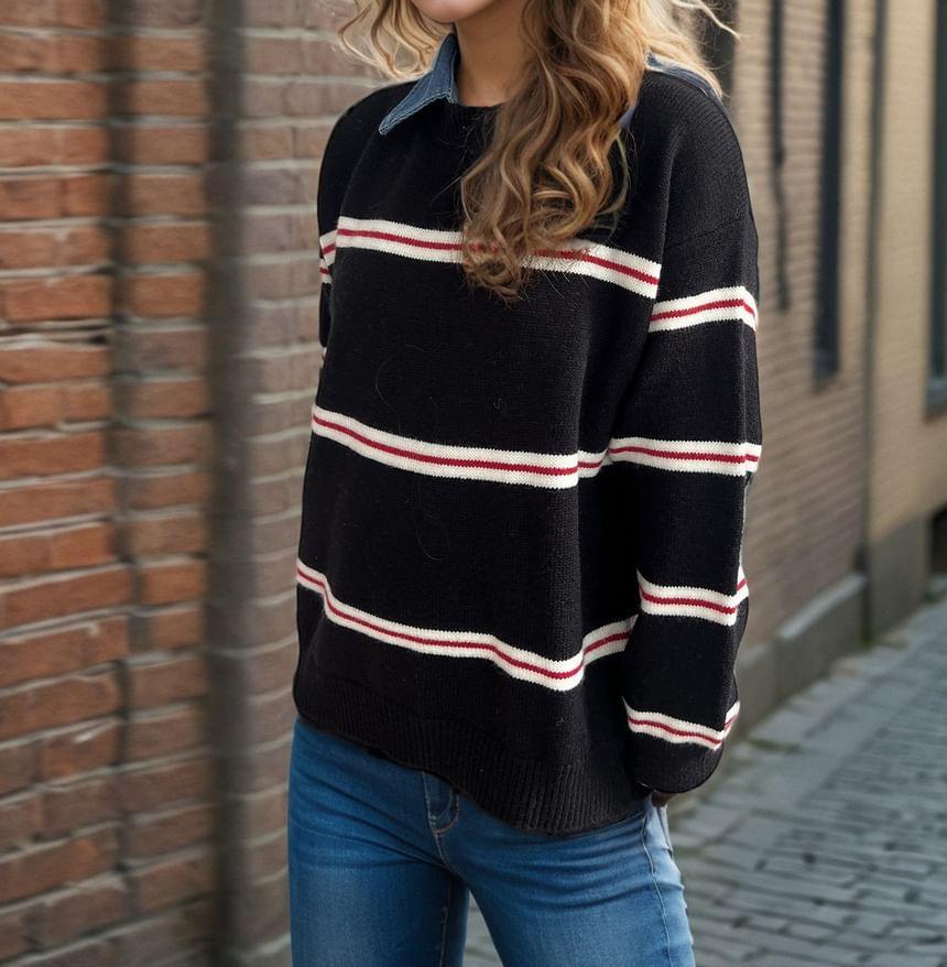 Crew Neck Striped Sweater Product Image