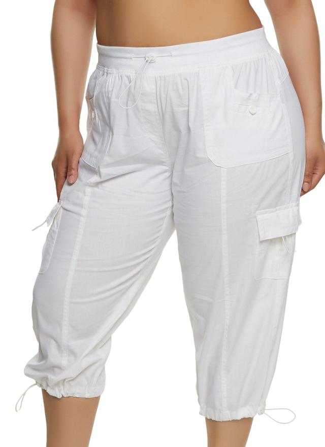 Womens Plus Size Poplin Toggle Drawstring Cargo Capris Product Image