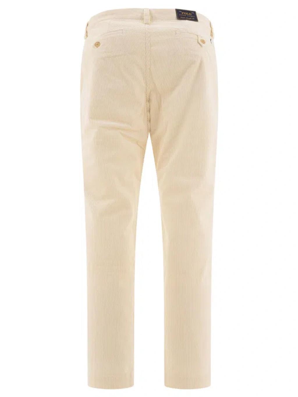 Straight-leg Corduroy Trousers In Beige Product Image