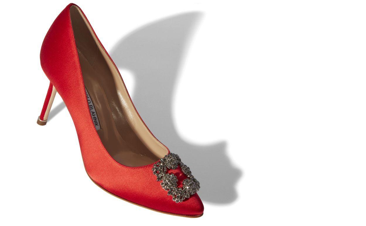 HANGISI 70 Red Satin Jewel Buckle Pumps Product Image