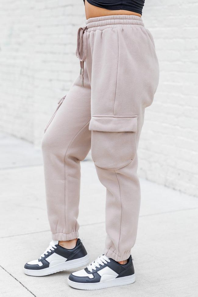 On The Go Taupe Fleece Cargo Jogger FINAL SALE Product Image