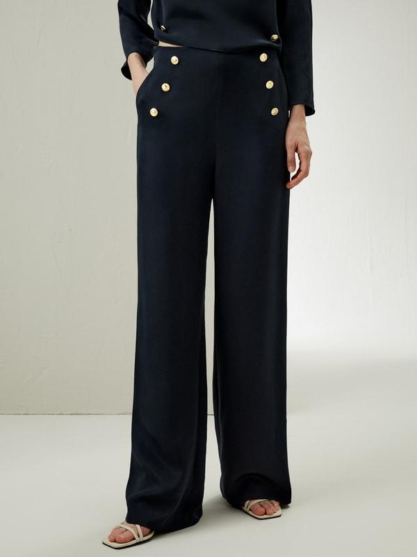 Dubrovnik Button Front Wide Leg Silk Trousers Product Image