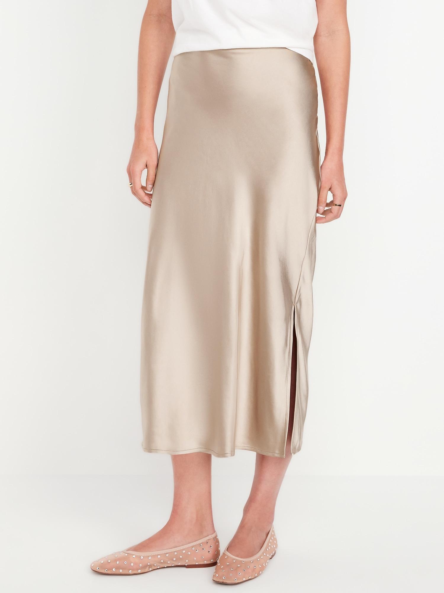 High-Waisted Satin Midi Slip Skirt product image