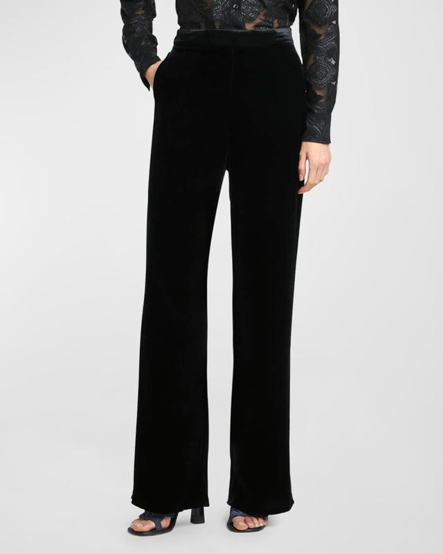 High-Rise Velvet Straight-Leg Trousers Product Image