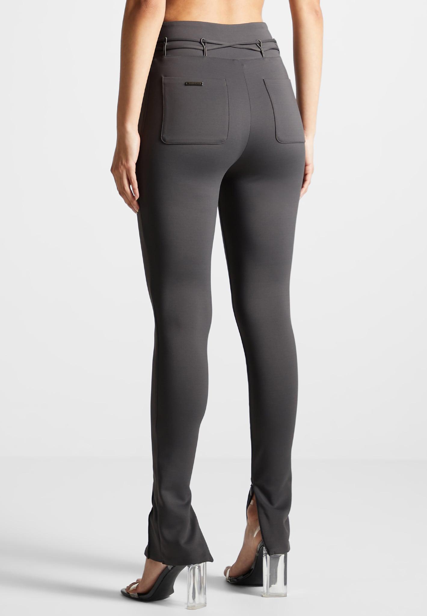 Neoprene Tie Detail Leggings - Charcoal Grey Female Product Image