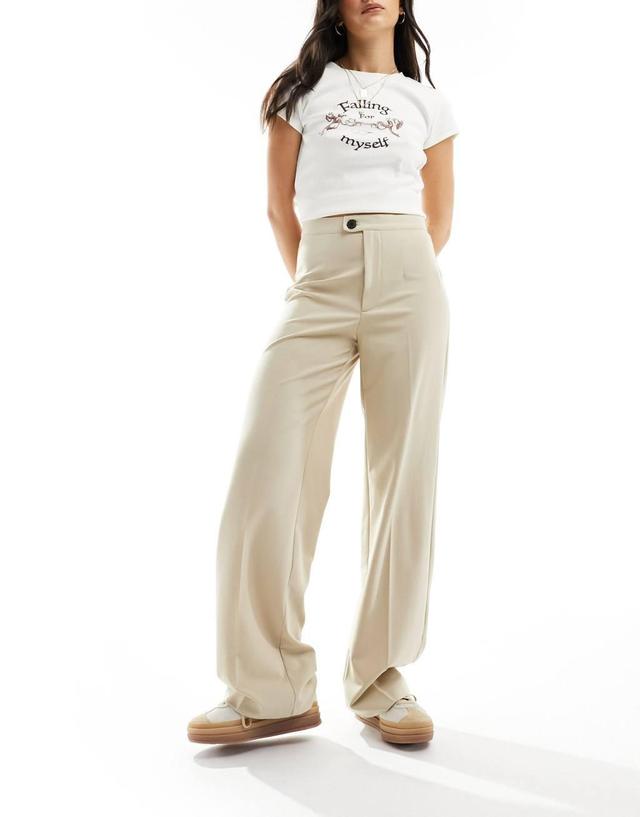 Pull&Bear high waisted tailored pants in beige Product Image