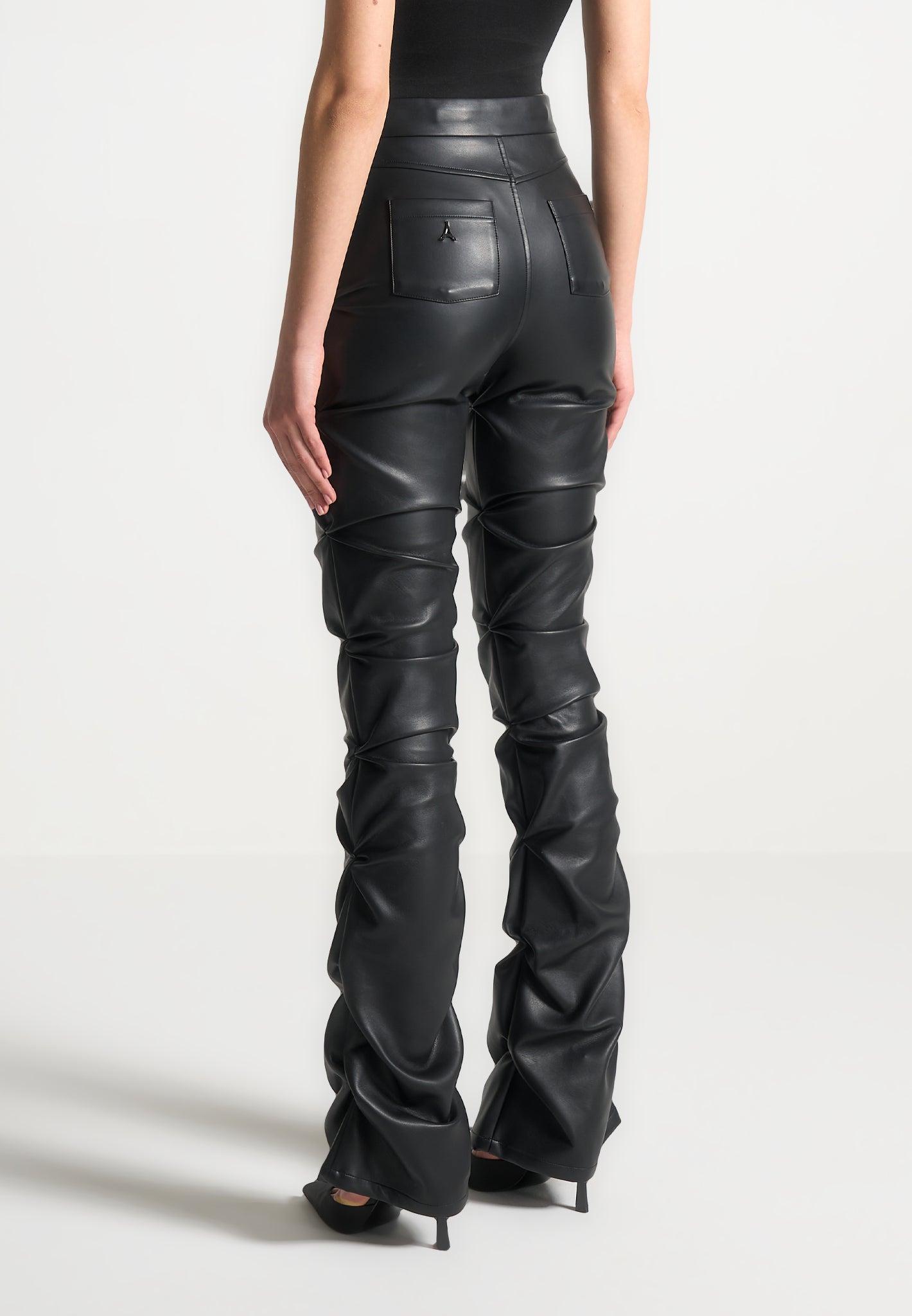 Tacked Leather Flared Trousers - Black Female Product Image