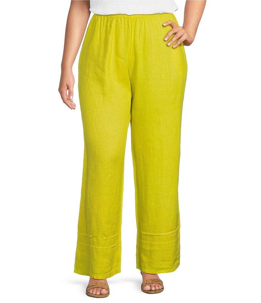 Bryn Walker Plus Size Light Linen Wide-Leg Pintuck Detail Coordinating Pull-On Ankle Pants Product Image