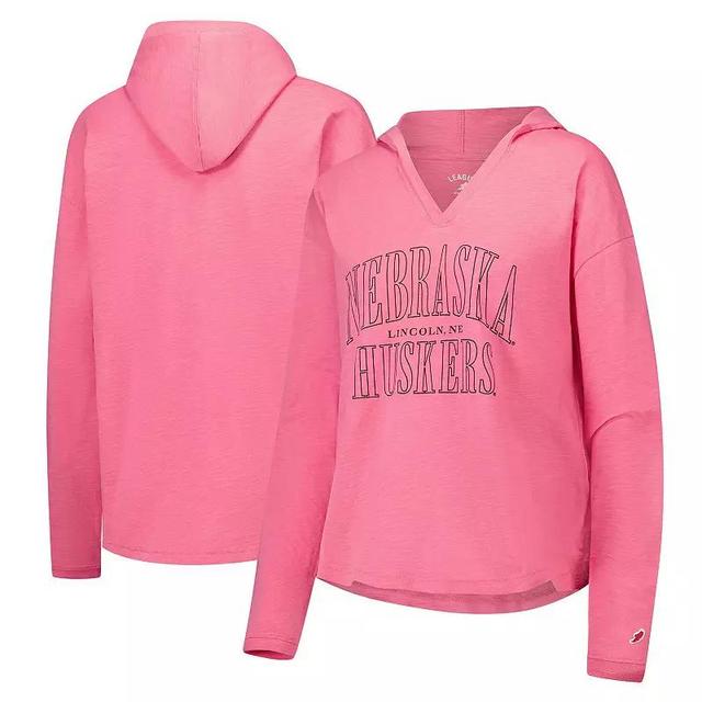 Womens League Collegiate Wear Nebraska Huskers Slub Long Sleeve V-Neck Hoodie T-Shirt Product Image