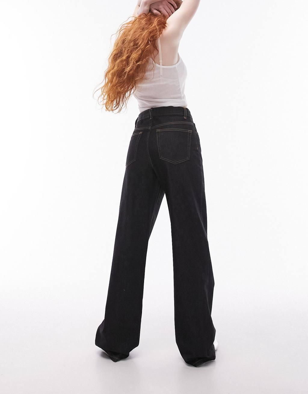 Topshop mid rise Column jeans in raw black  Product Image