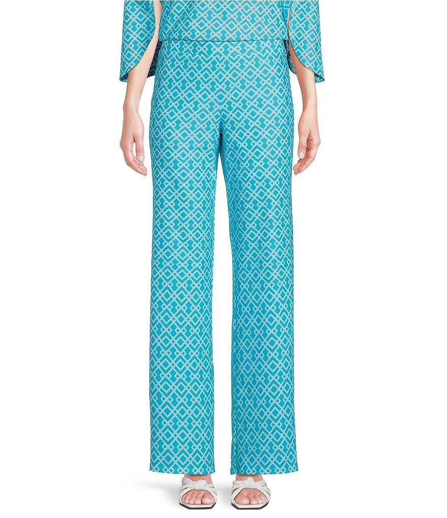 Jude Connally Trixie Jude Cloth Knit Trellis Trio Aqua Print Wide-Leg Coordinating Pull-On Pants Product Image