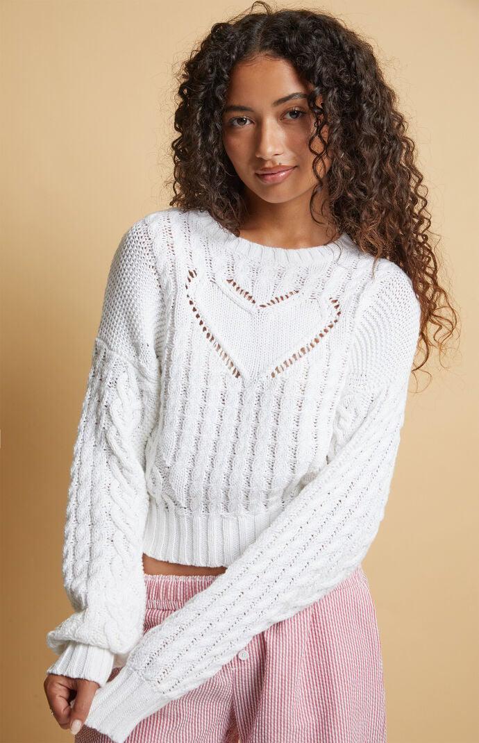 Beverly and Beck Women's Heart Cable Knit Crew Neck Sweater Product Image