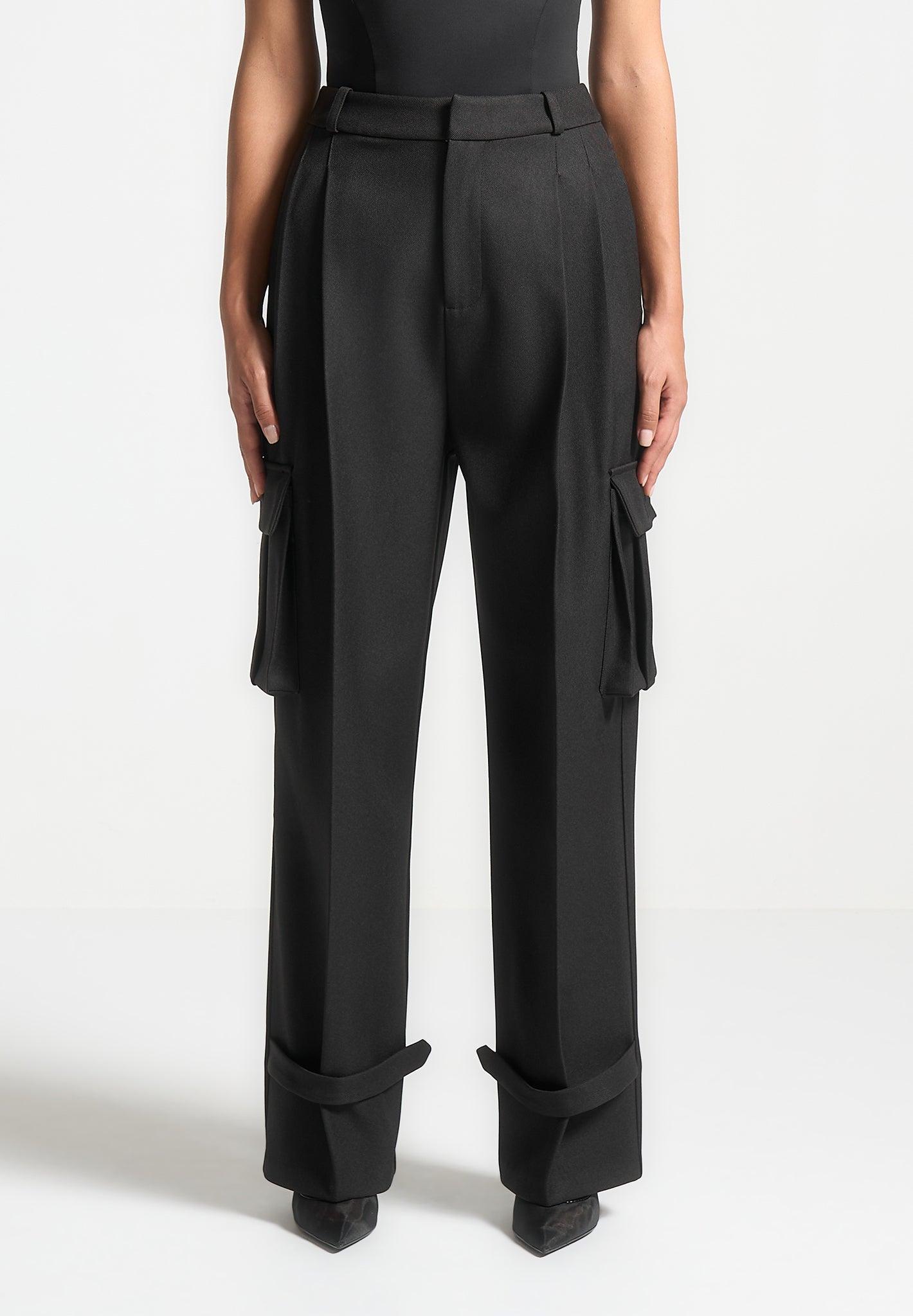 Tailored Pleated Cargo Trousers - Black Female Product Image