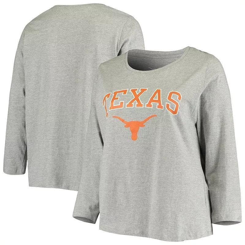 Womens Heathered Gray Texas Longhorns Plus Size Logo Long Sleeve T-Shirt Product Image