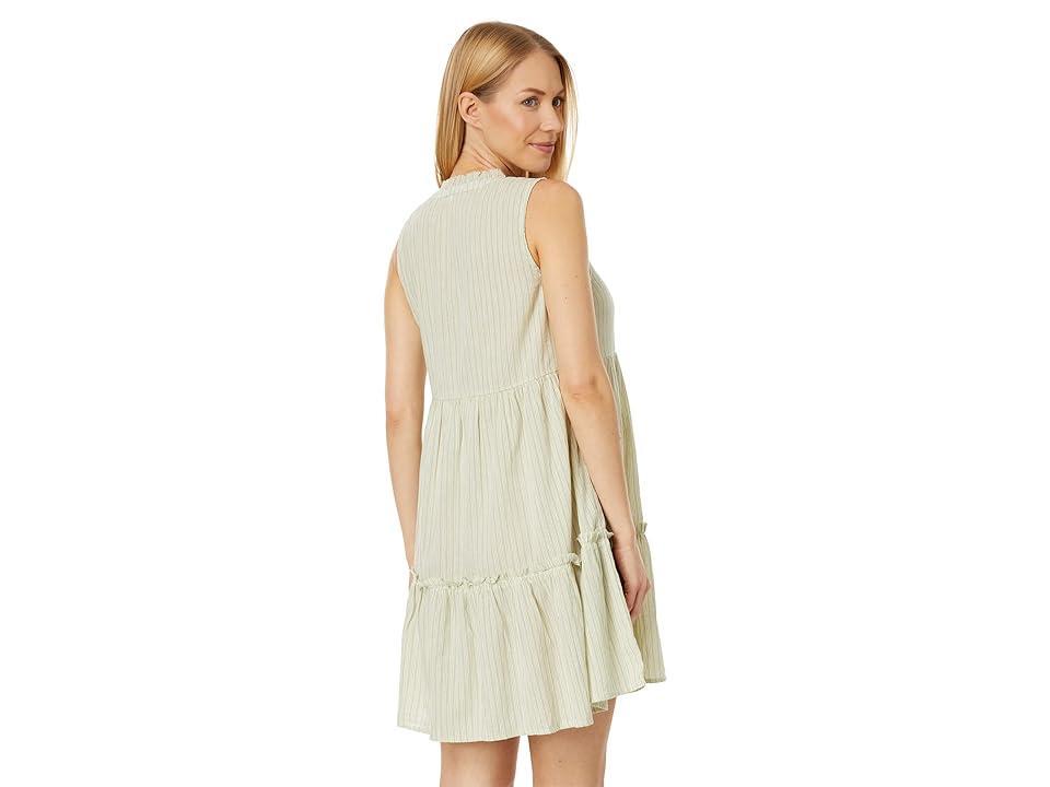 Mod-o-doc Mini Stripe Gauze Tiered Summer Stripe Dress (Sage) Women's Clothing Product Image