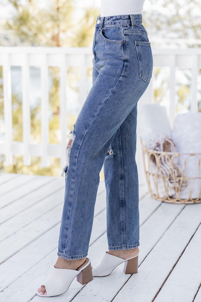 Rosalind High Rise Distressed Medium Wash Straight Leg Jeans FINAL SALE Product Image