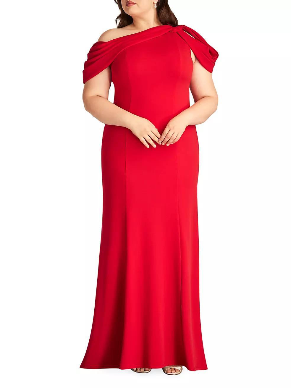 Plus One-Shoulder Crepe Gown Product Image