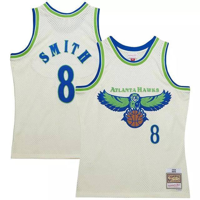 Mens Mitchell & Ness Steve Smith Cream Atlanta Hawks Chainstitch Swingman Jersey Product Image