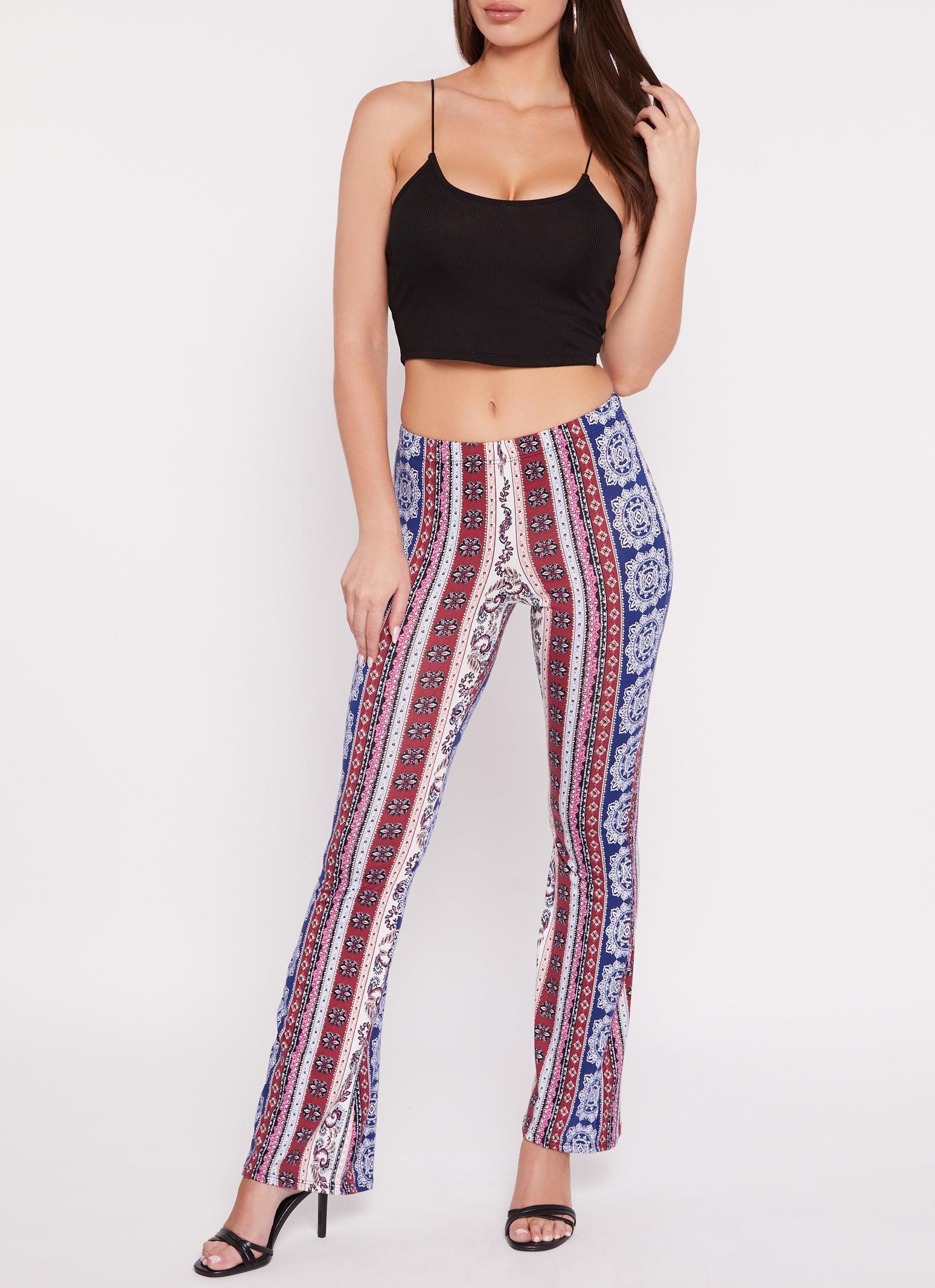 Womens Floral Border Print Boho Pants Product Image