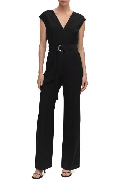 MANGO V-Neck Belted Jumpsuit Product Image