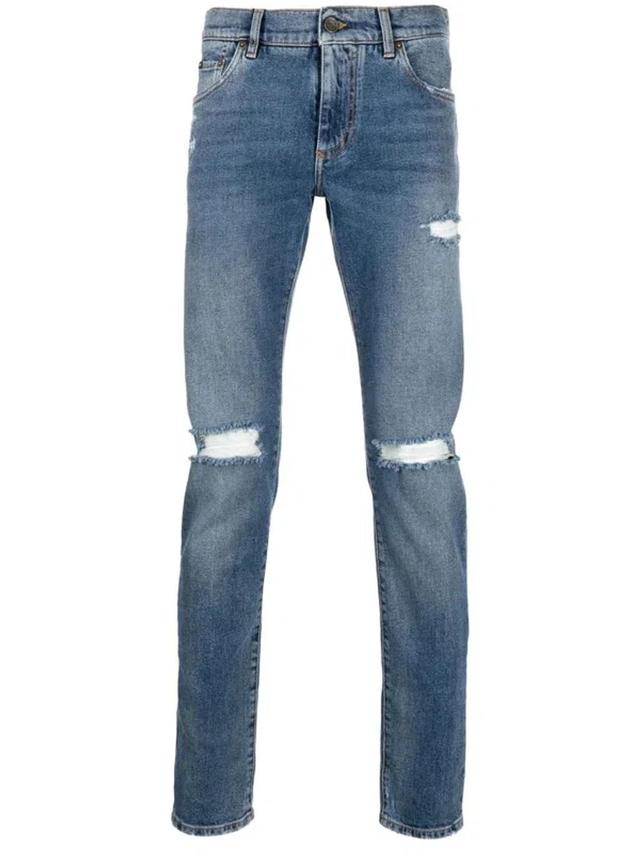 Distressed-effect Skinny Jeans In Blue Product Image