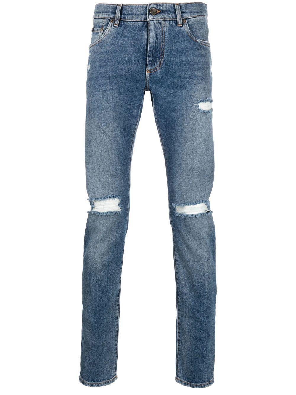 Distressed-effect Skinny Jeans In Blue Product Image