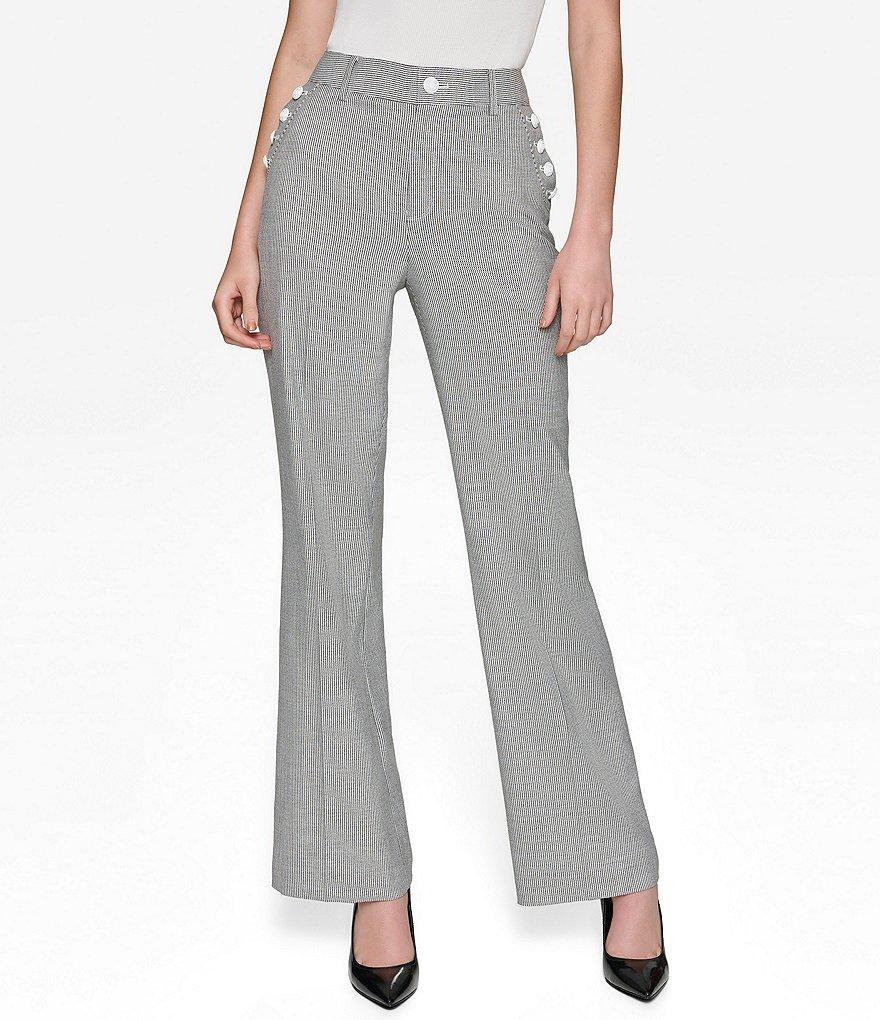 KARL LAGERFELD PARIS Pinstripe Flat Front Button Detail Pants Product Image