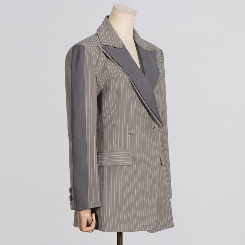 Pinstriped Double-Breasted Blazer Product Image