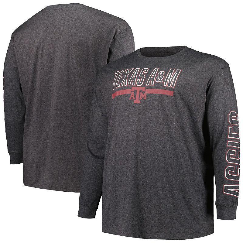 Mens Profile Heather Charcoal Texas A&M Aggies Big & Tall Two-Hit Graphic Long Sleeve T-Shirt Product Image