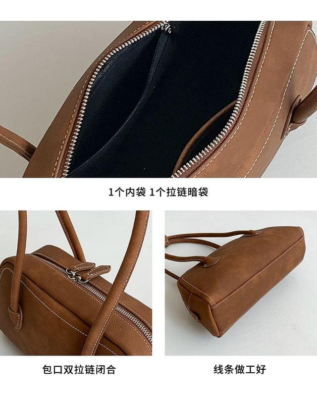 Contrast Stitching Faux Leather Bowler Bag Product Image